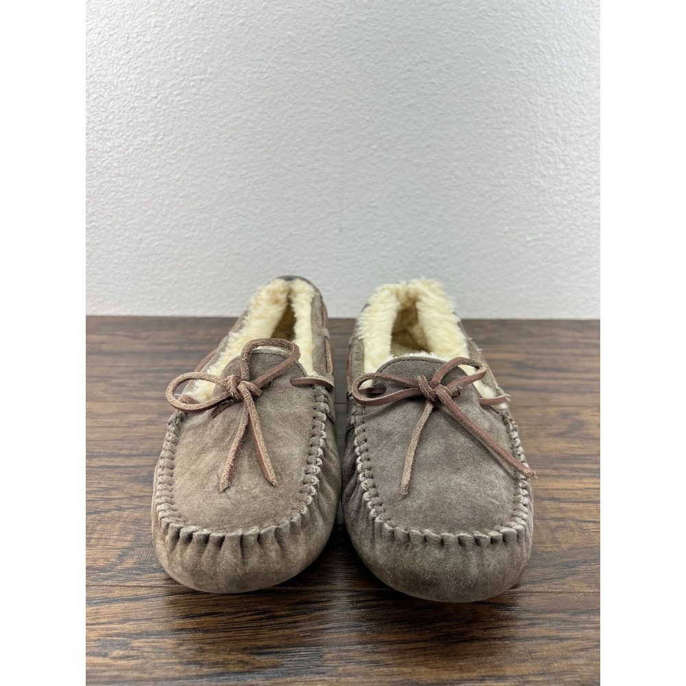 UGG Women's Size 6 Dakota Brown Suede Shearling Fur Moc Slippers Flats 5612